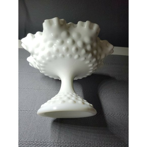 Fenton | Hobnail | Milk Glass | Ruffled 8" Wide Footed Bowl Vase - Picture 6 of 10
